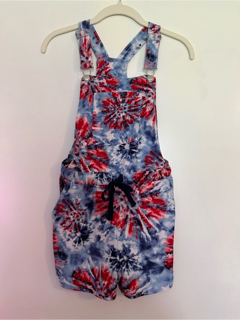 Tie-Dye Red & Blue Short Overalls with Pocket size 1 (XS)